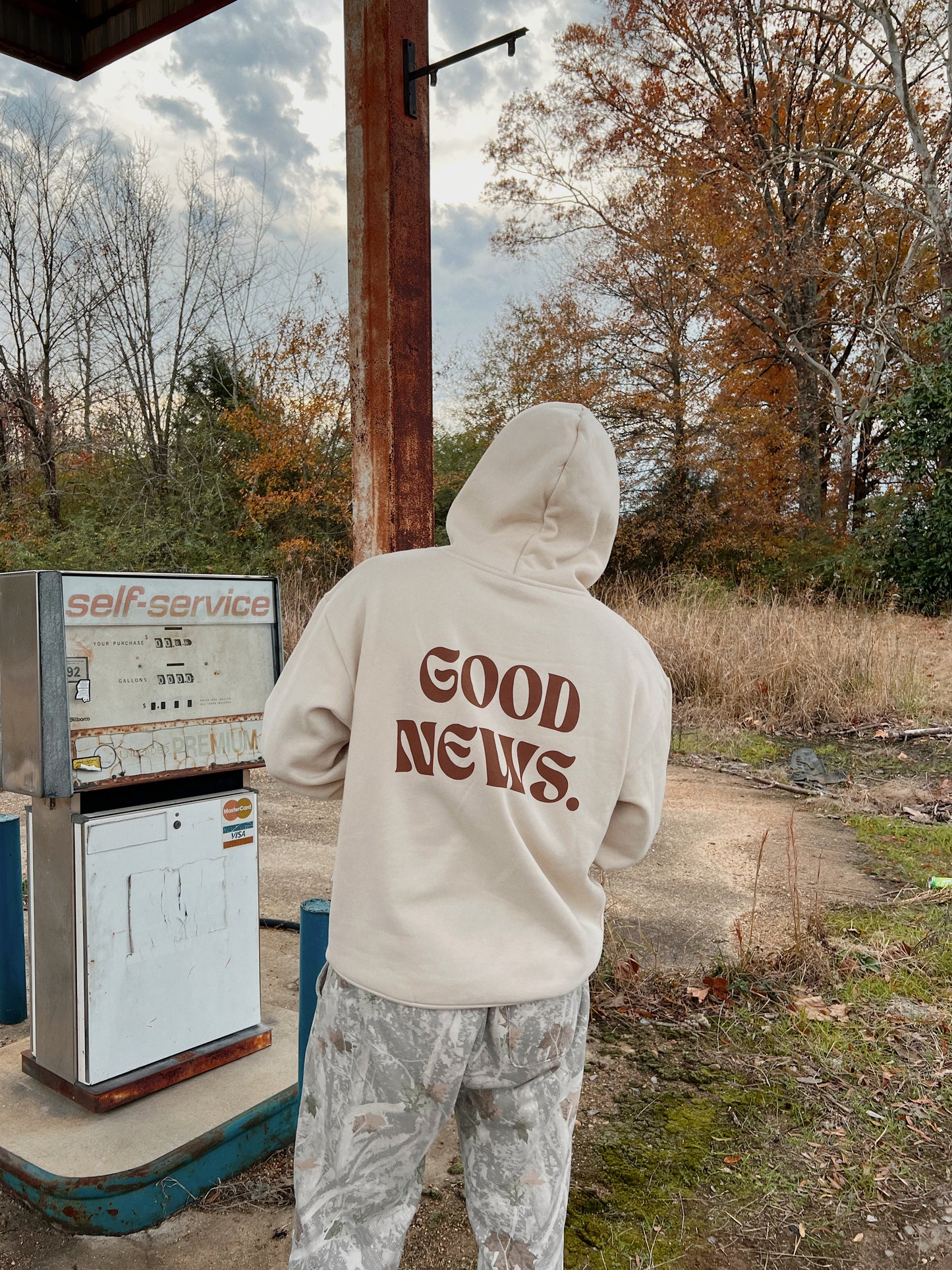 Good News Hoodie- Cream/Brown